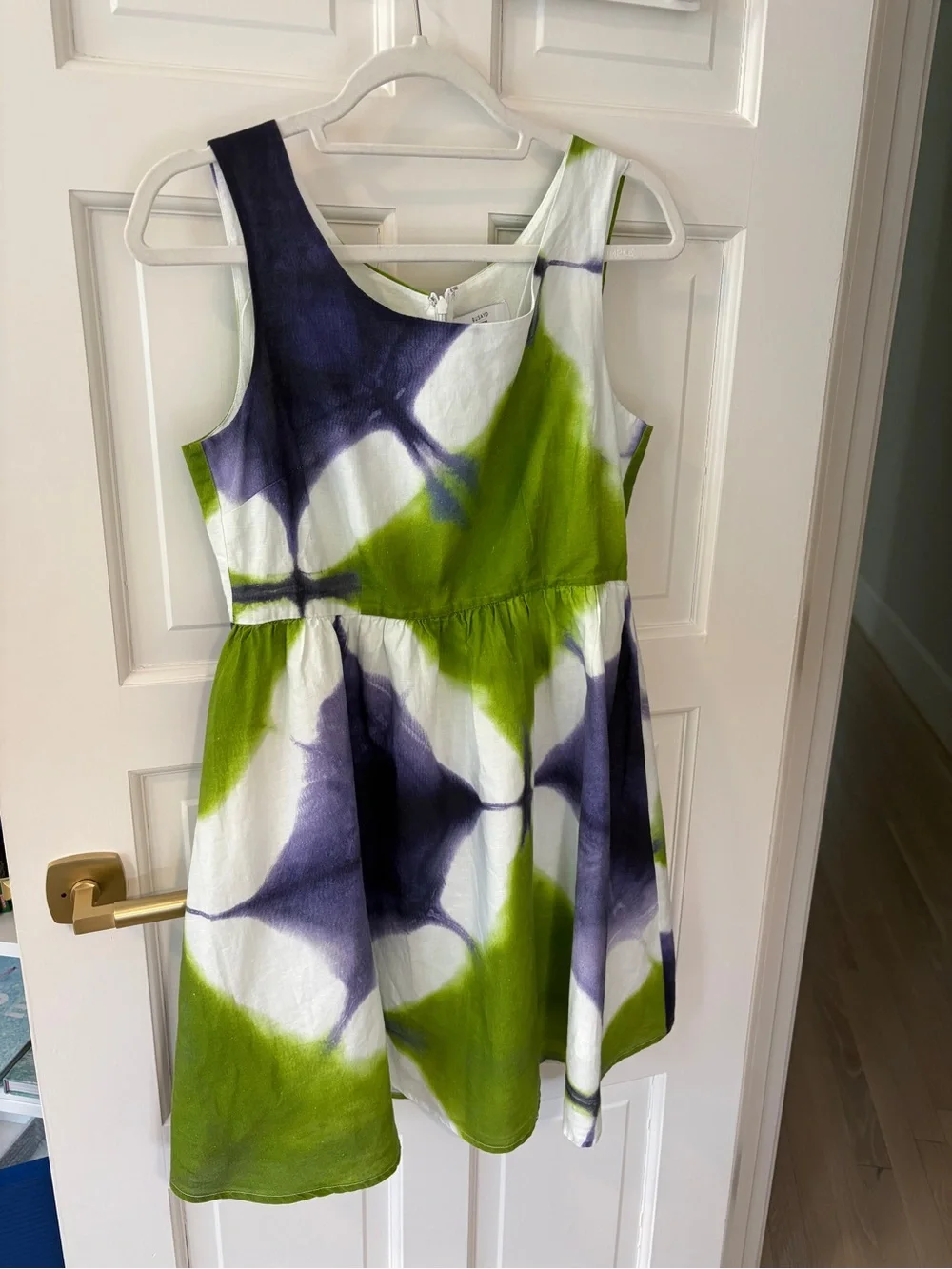 Busayo Tie-Dye Green & Purple Cotton Linen Sundress SZ 10